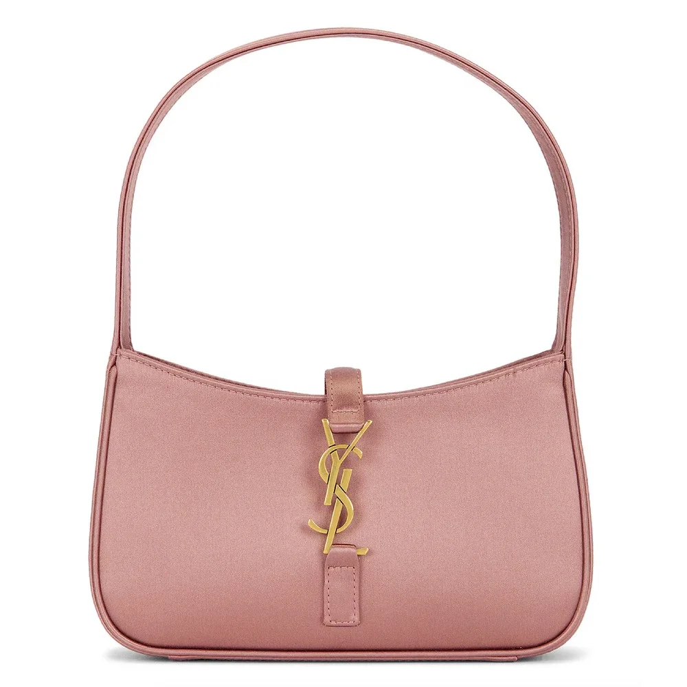 Saint Laurent Mini Le 5 A 7 Hobo Dragee Pink Satin Gold YSL Logo Top Handle Bag - Picture 1 of 16